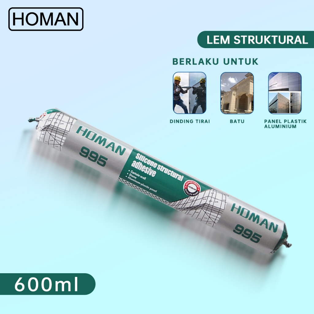 HOMAN Lem Silicone 995 600ml Lem Struktural untuk Curtain Wall, Kaca, Aluminium, ACP, Batu & Materia