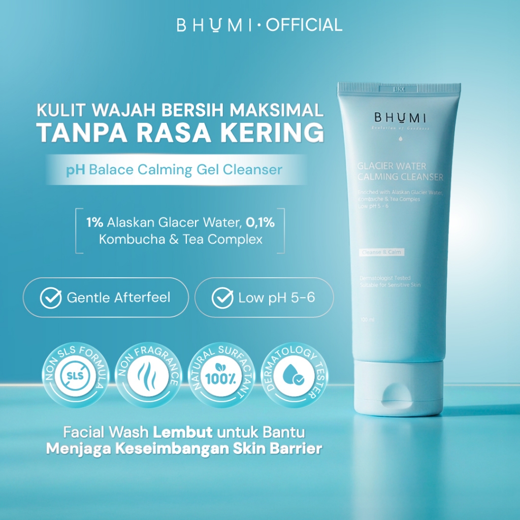 Bhumi Glacier Water Calming Cleanser 100ml - Pembersih Wajah pH Balance, Hydrating Gentle Facial Was