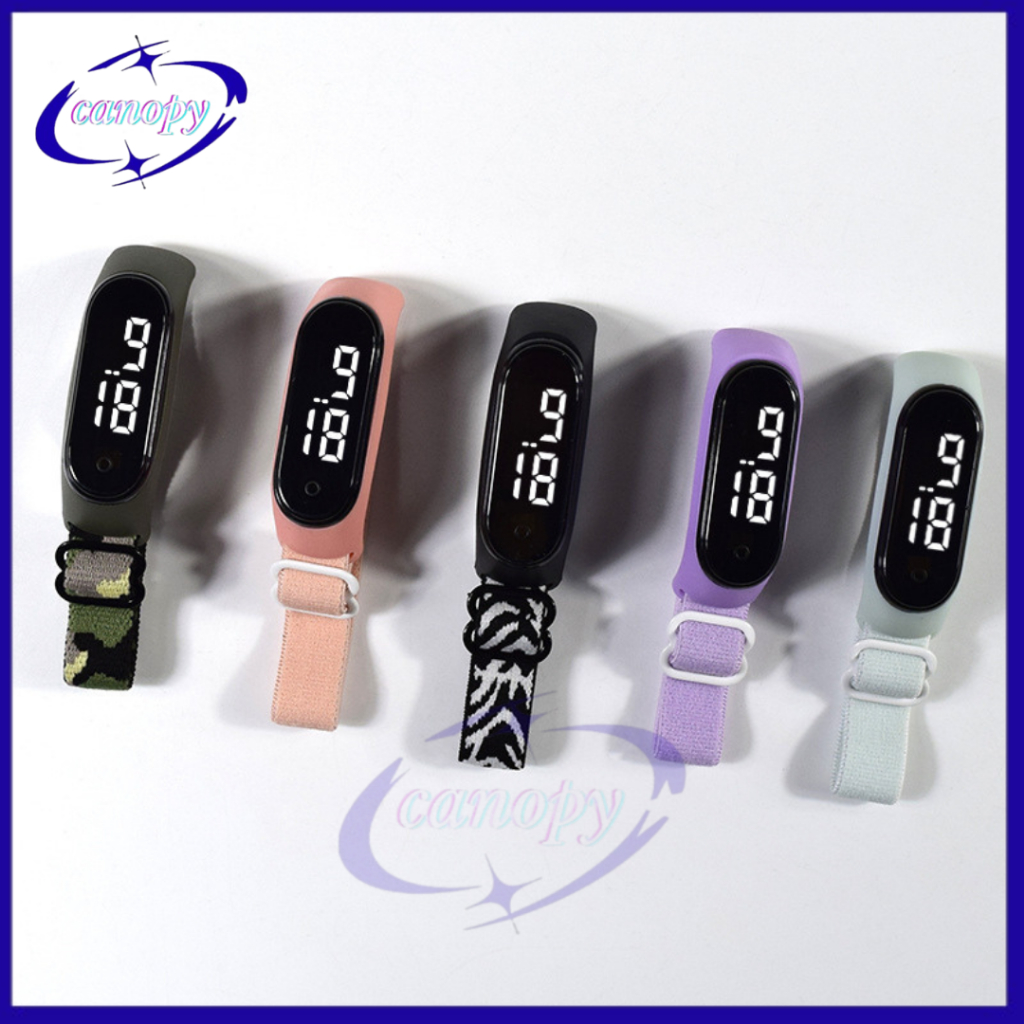 Canopy Jam Tangan Digital Led Touch Screen tali Kanvas Jam Tangan Pria Wanita LED Minimalis Gelang K