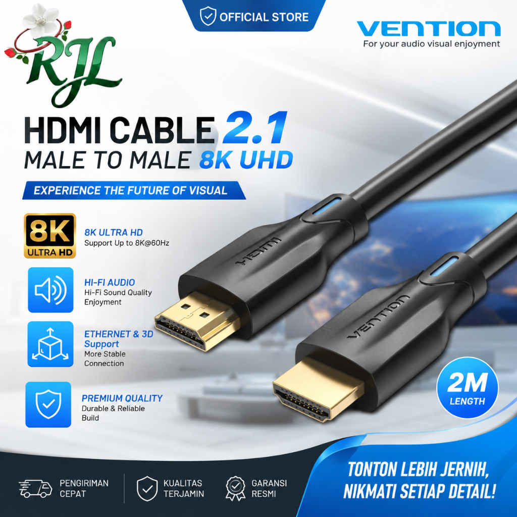 Vention Kabel HDMI 2.1 8K 48Gbps High Speed HDMI Cable 4K 120Hz 2K 144Hz HDR 3D Audio Video untuk PS