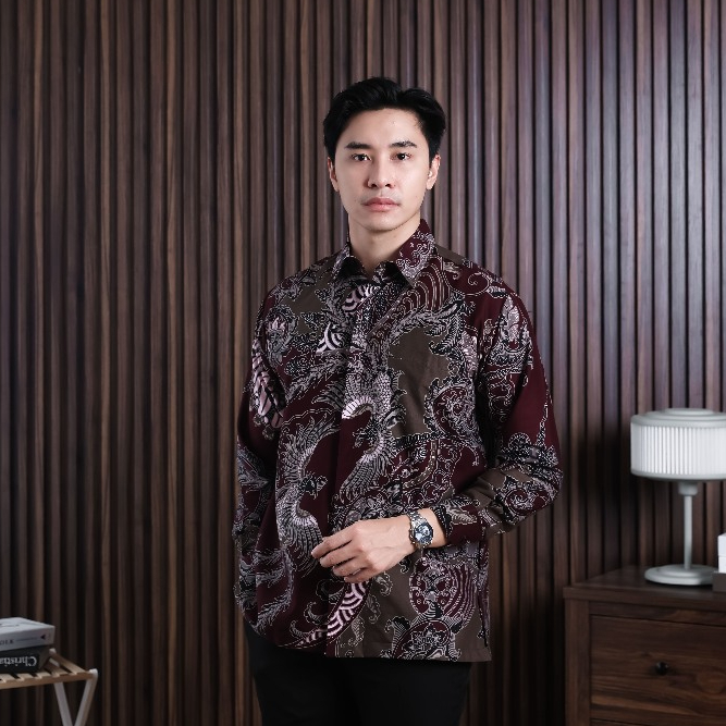 Hardi Batik - ASTAN MAROON | Kemeja Batik Pria Lengan Panjang