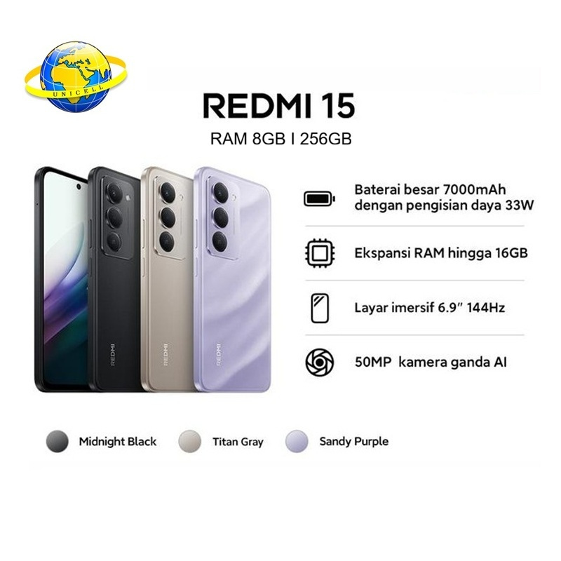 Xiaomi Redmi 15 RAM 8/256GB Kamera 50MP Snapdragon 685 Baterai 7000mAh