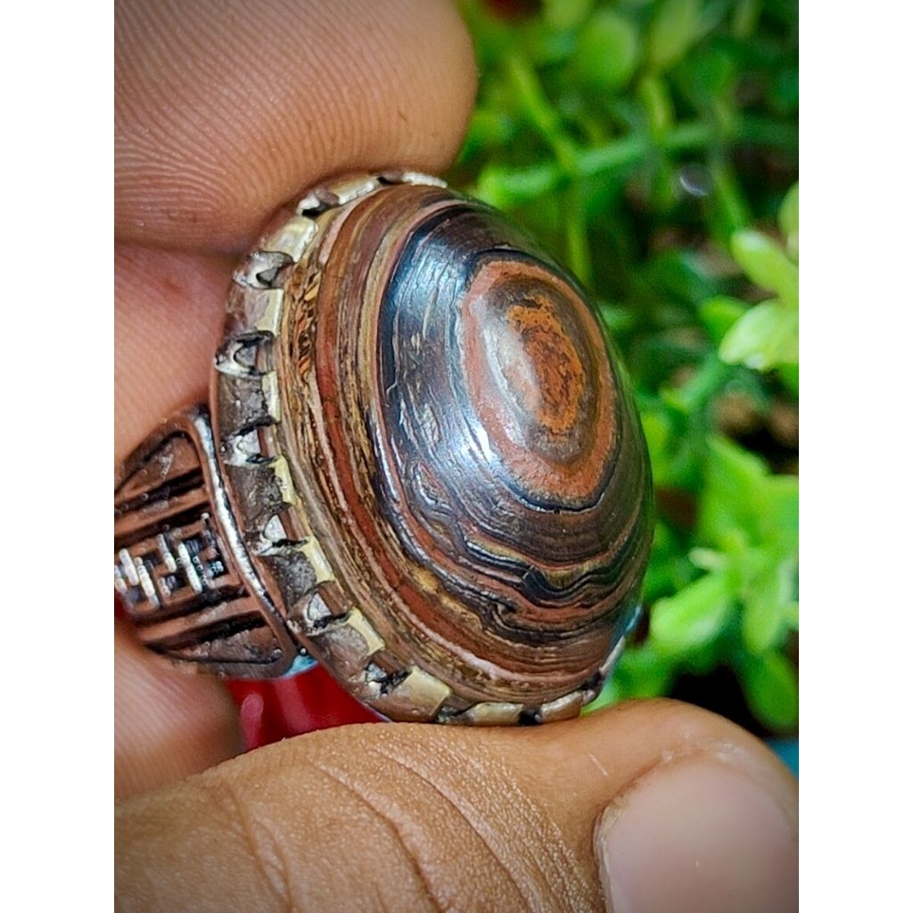cincin batu akik puser bumi badar besi timbul antik lengket magnet