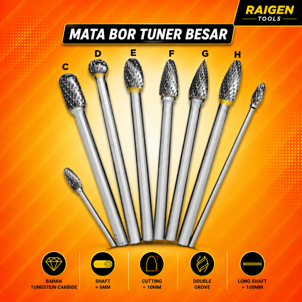 MATA BOR ALAT TUNER CUNER TUNNER PORTING BESAR BATANG 6MM PANJANG 10CM
