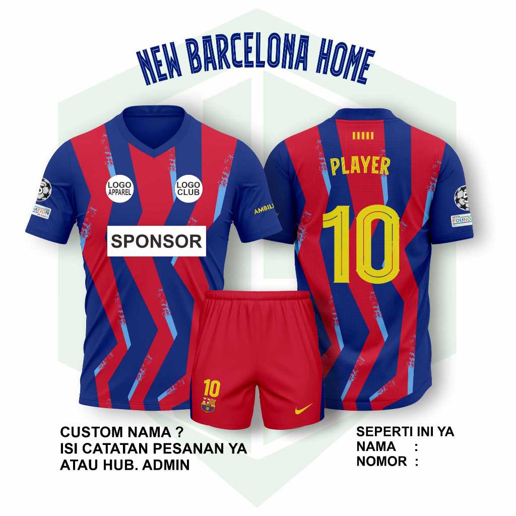 Jersey Bola BARCA 2026 El Classico/Jersey Full Printing/Jersey Custom Nama anak