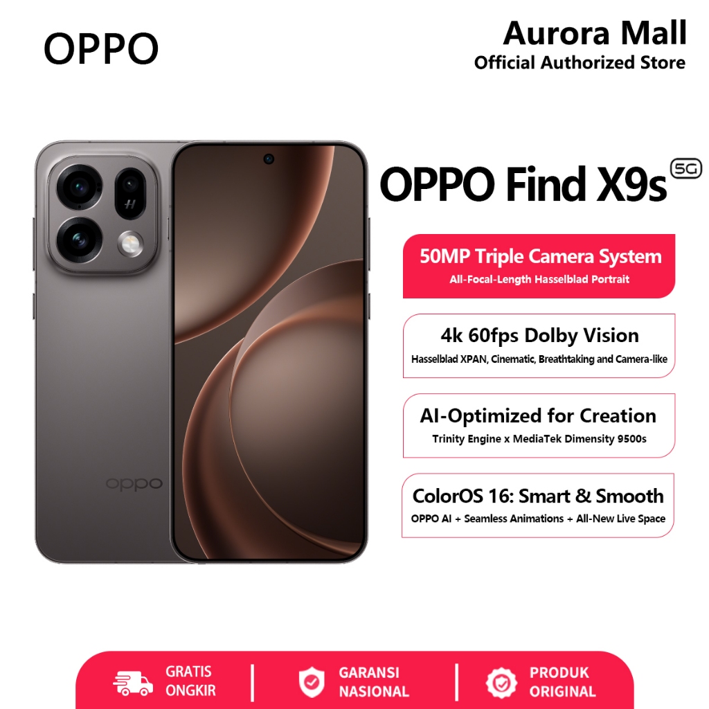 HP OPPO Find X9s 5G 12/256GB RAM 12+12GB Extended ROM 256GB Official Store Android Terbaru 2026 Ori