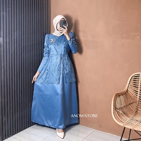 JEMMA DRESS - Satin Silk Premium Gaun Elegan Detail Borkat & Payet Mutiara Gamis Mewah Lebaran