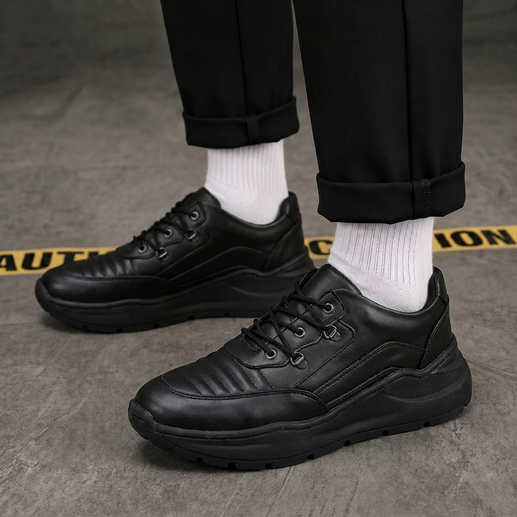 Sepatu Formal Sneakers Pria Casual Hitam Chunky Kekinian