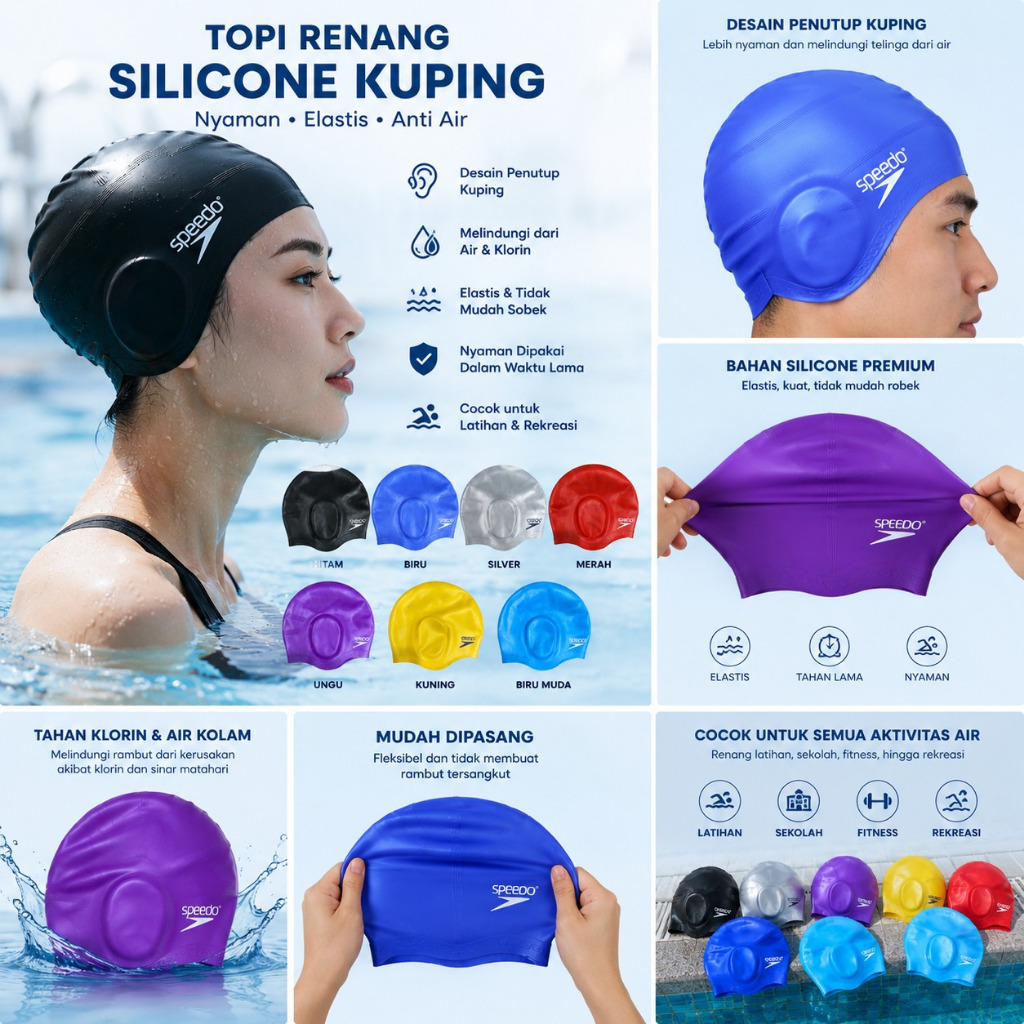 Topi Renang Silicone Kuping Dewasa