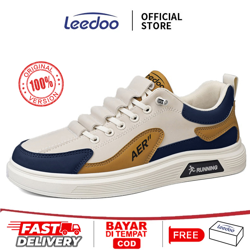 Leedoo Sepatu Sneakers Toyohashi Navy Cream Biru Blue Kets Pria Wanita Kasual Ringan Kekinian MC493