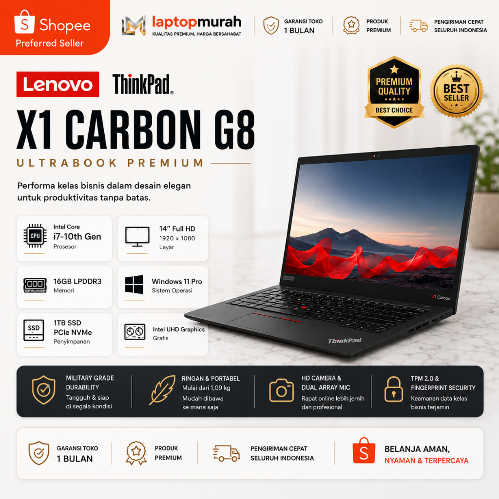Laptop Lenovo Thinkpad X1 Carbon G8 Core i7 Gen-10 RAM 16GB SSD1TB SSD Win 11 Ori
