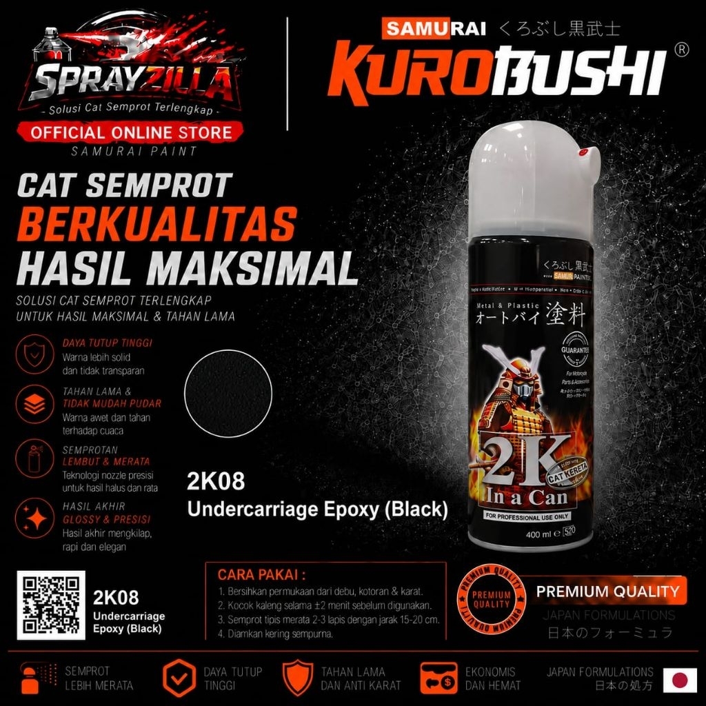 Samurai Paint Epoxy 2K08 Undercarriage Epoxy Black #2K08 Cat Aerosol Kualitas Kompresor