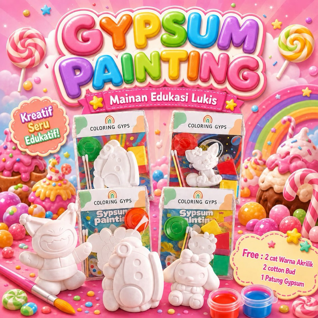 Set 30Mewarnai Patung Gypsum Anak dengan Cat Warna dan Kuas