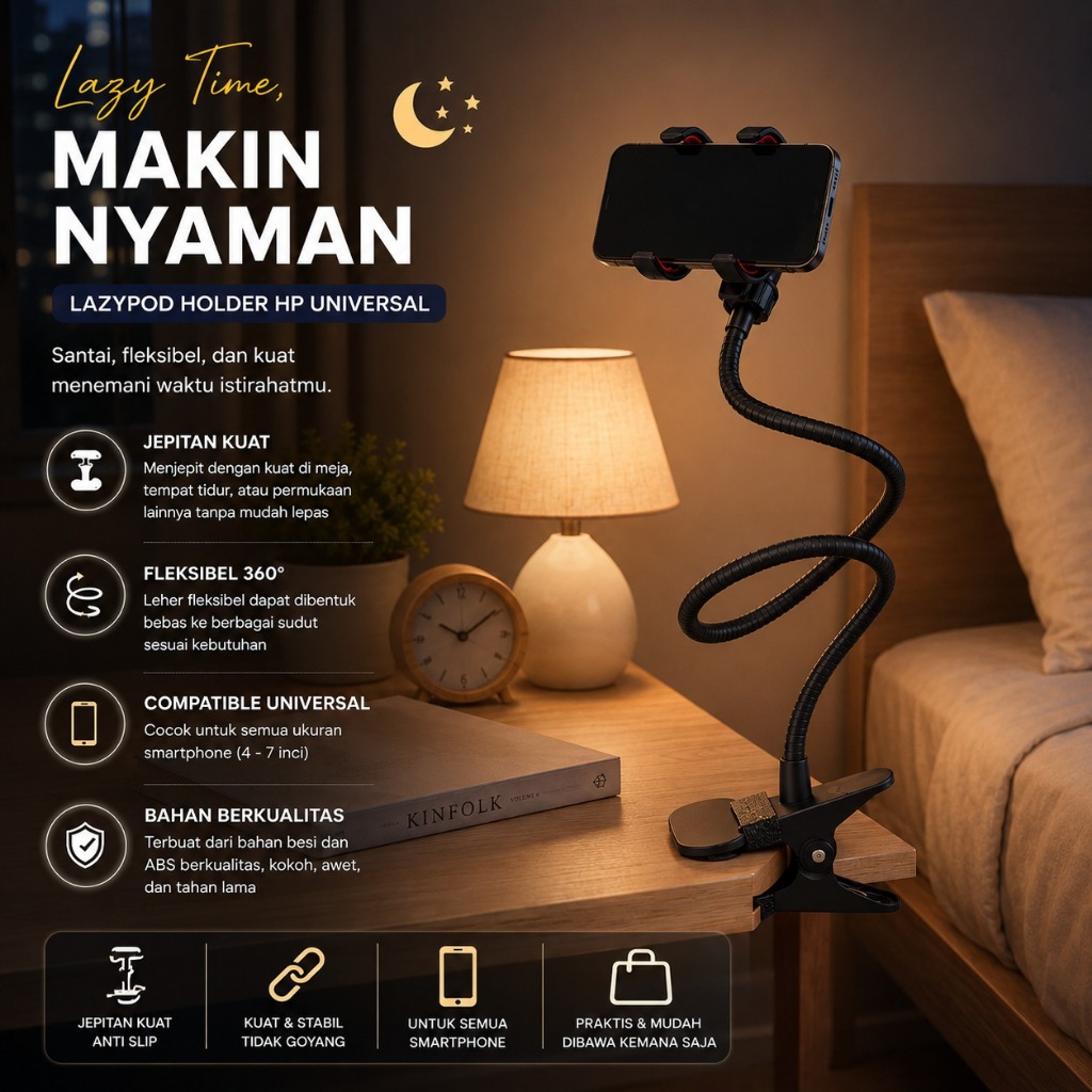 LazyPod Jepit Besi Stand Hp Multifungsi bahan kuat