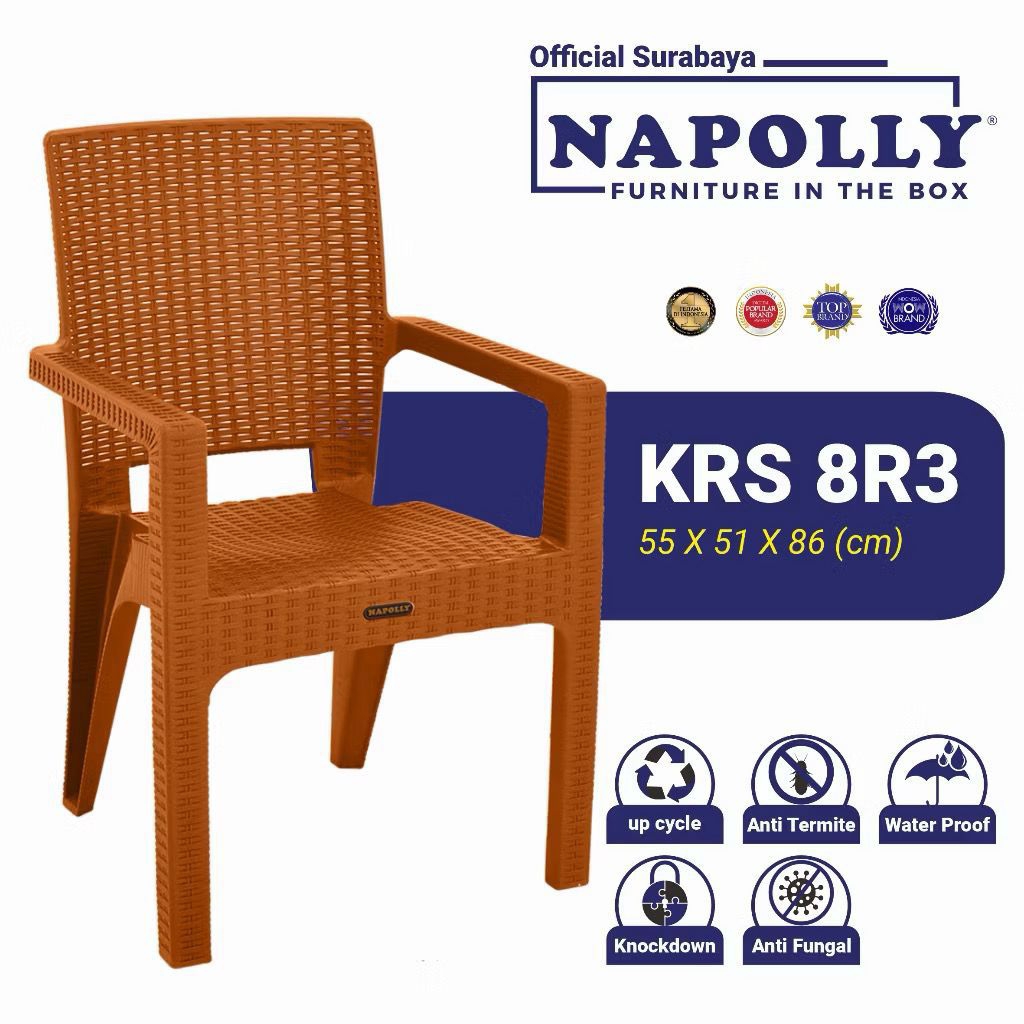 1 Set 2 Kursi Teras Napolly BIG 8R3 + MEJA | Kursi Taman Plastik | Bangku Plastik Modern | Kursi San