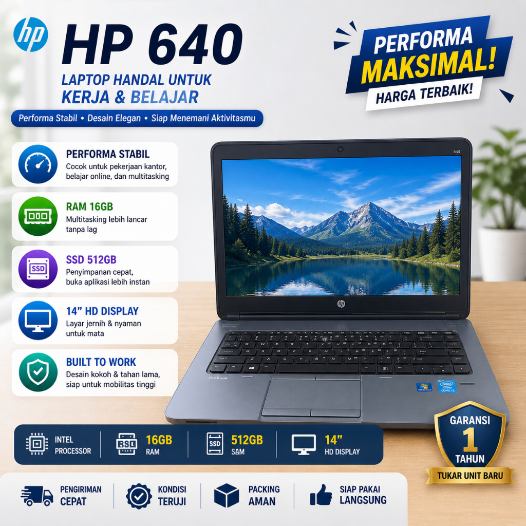 Laptop HP ELITEBOOK 640G2 CORE i5, 4/8G RAM 128/256GB SSD Jaminan Kualitas US Keyboard Backlighting 