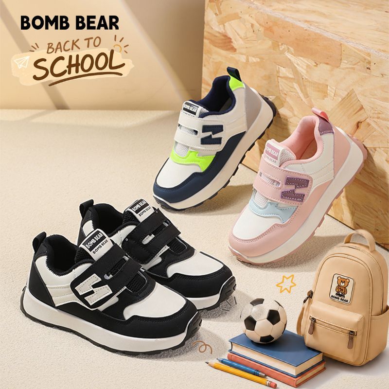 Bomb Bear Sepatu Sneakers Anak Laki Laki Back to School Hitam TK SD Sporty YNSS2213