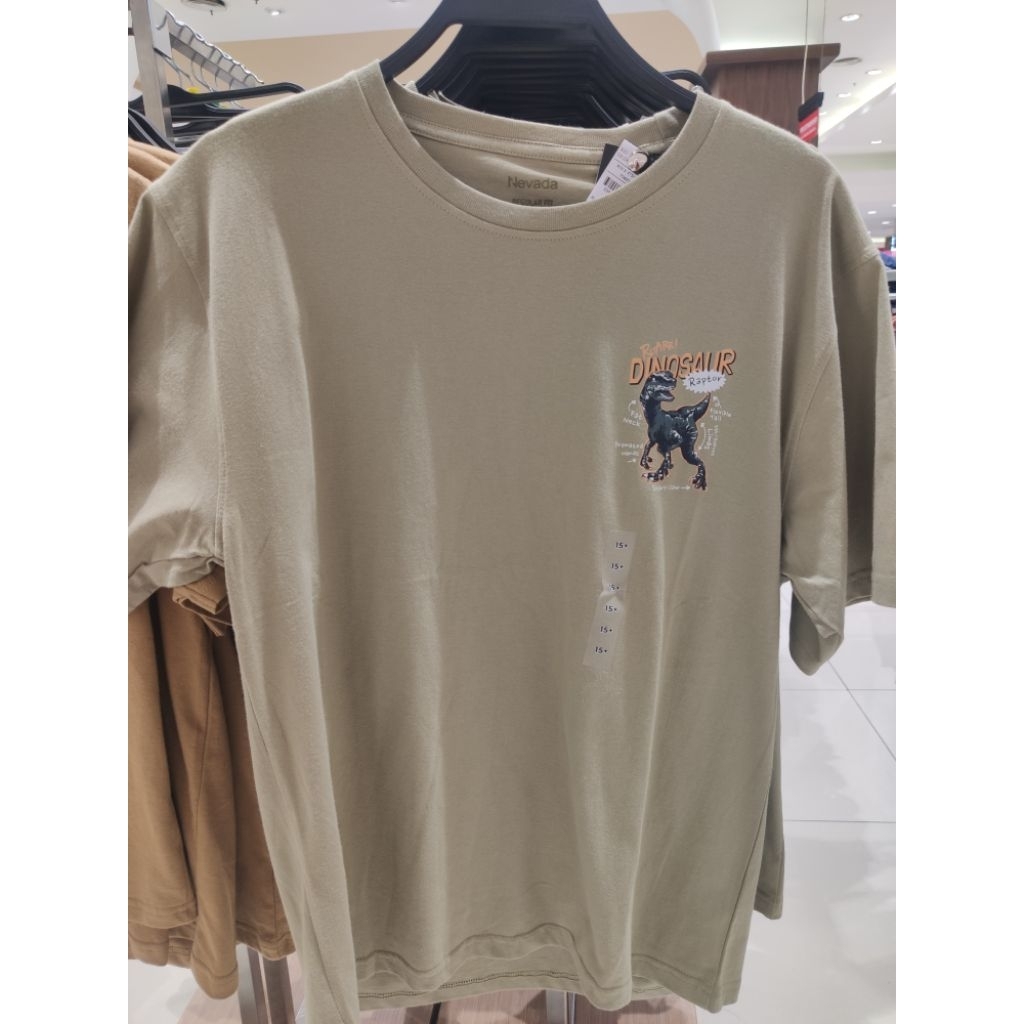 NEVADA KIDS T - SHIRT ANAK WARNA ARMY SOFT MOTIF DINOSAURUS SIMPLE LOGO SIZE 9 - 15+ BY MATAHARI STO