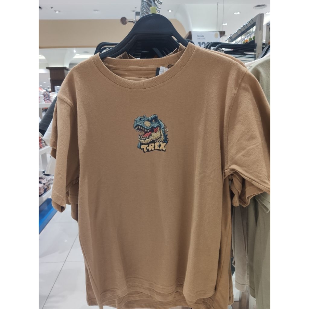 NEVADA KIDS T - SHIRT Anak Warna COKLAT SOFT MOTIF DINOSAURUS SIMPLE LOGO SIZE 9 - 15+ BY MATAHARI S