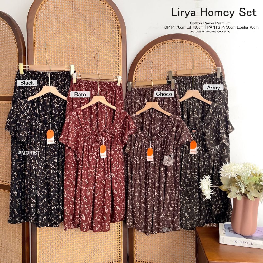 Lirya Homey Set Setelan Oneset Polos Pendek Premium Catton Rayon Original Ori Morist Berlabel