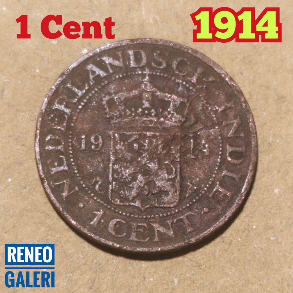 Koin Jaman Belanda 1 Cent Tahun 1914 Asli Nederlandsch Indir indie uang logam kuno lama sen buntu or
