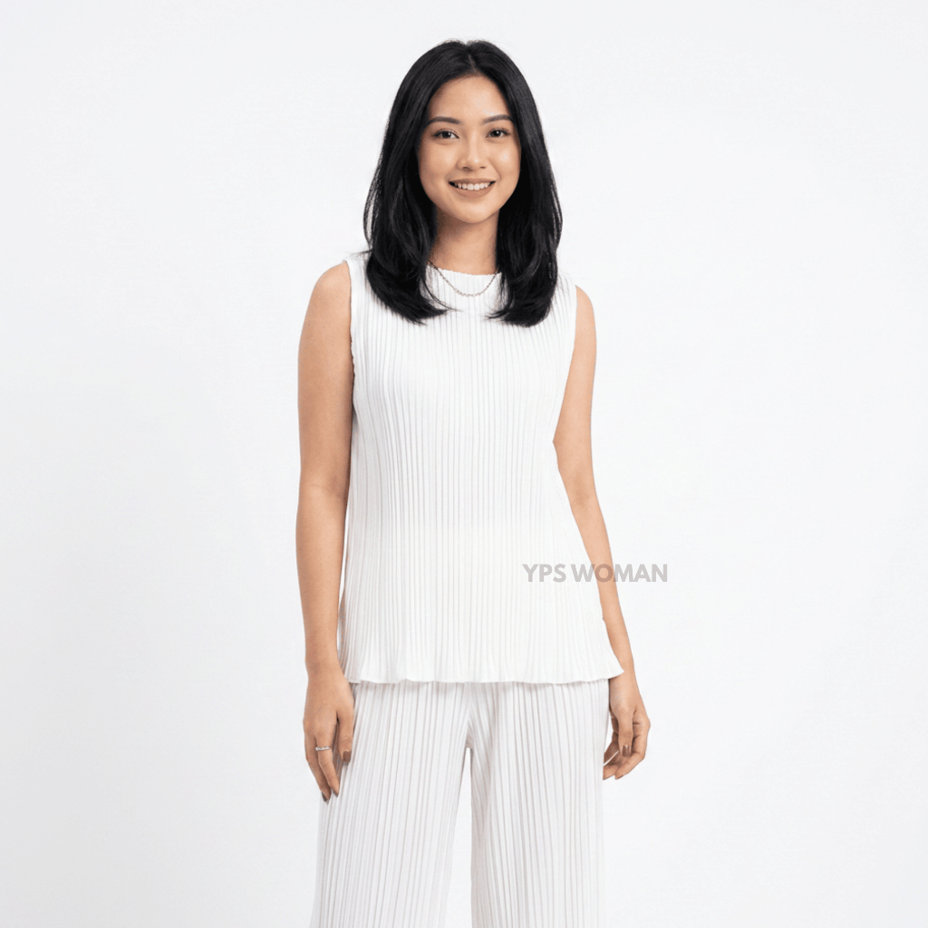 Atasan Plisket Yukensi Premium Tanpa Lengan / Baju Plisket Wanita/ Pleated Sleeveless Shirt