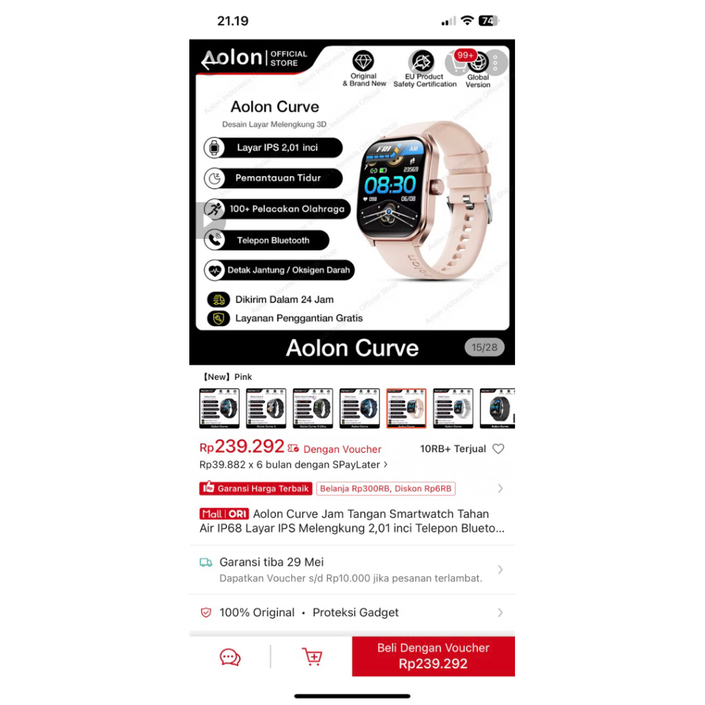 Aolon Watch curve in pink