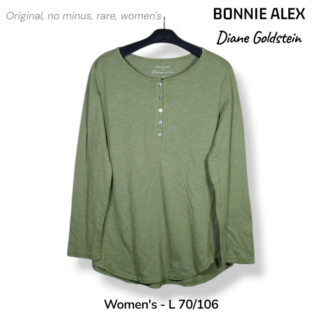 Bonnie Alex with Diane Goldstein Kaos Henley wanita Lengan Panjang Size L Original warna army green
