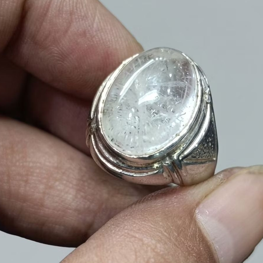 Cincin Batu Akik Kecubung Es Kalimantan Asli Ring Mewah & Elegan