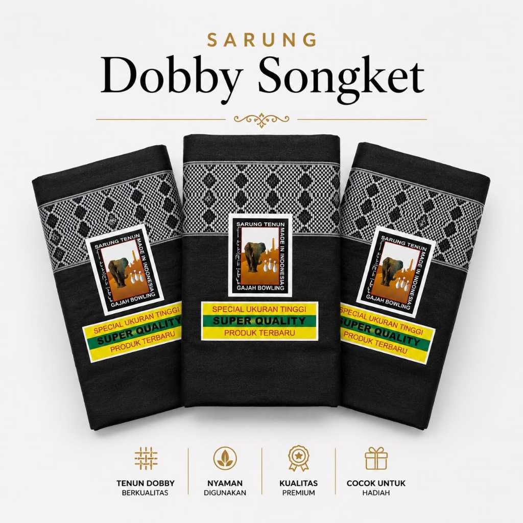 Sarung Tenun Dobby Songket Motif Batik Dasar Hitam Aneka Warna