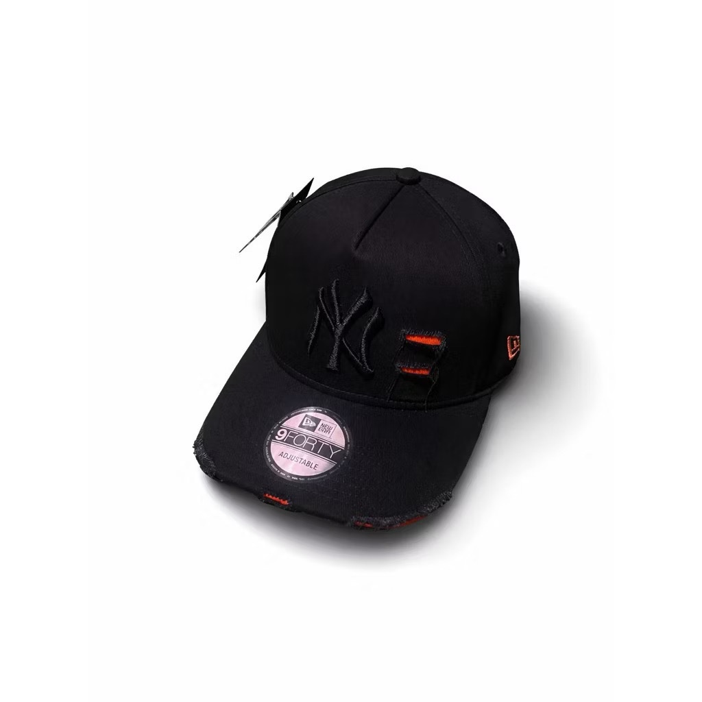 TOPI MLB BASEBALL DENIM DAMAGE CAP ORIGINAL BLACK ORANGE / TOPI PRIA WANITA / TOPI MODEL DENIM  MOTI