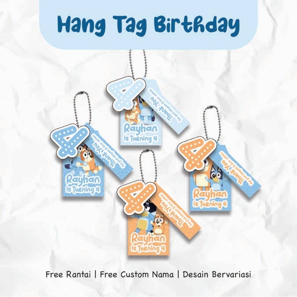 Hang tag & stiker bento custom tema Bluey untuk ultah/tasyakuran/aqiqah