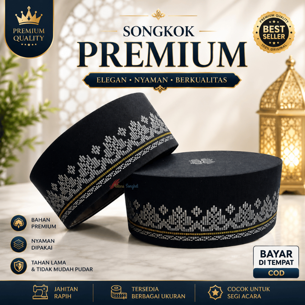 Peci Songkok Kopiah Tenun Songket Dasar Hitam Motif Silver Dewasa dan Anak Terbaru Original Medan