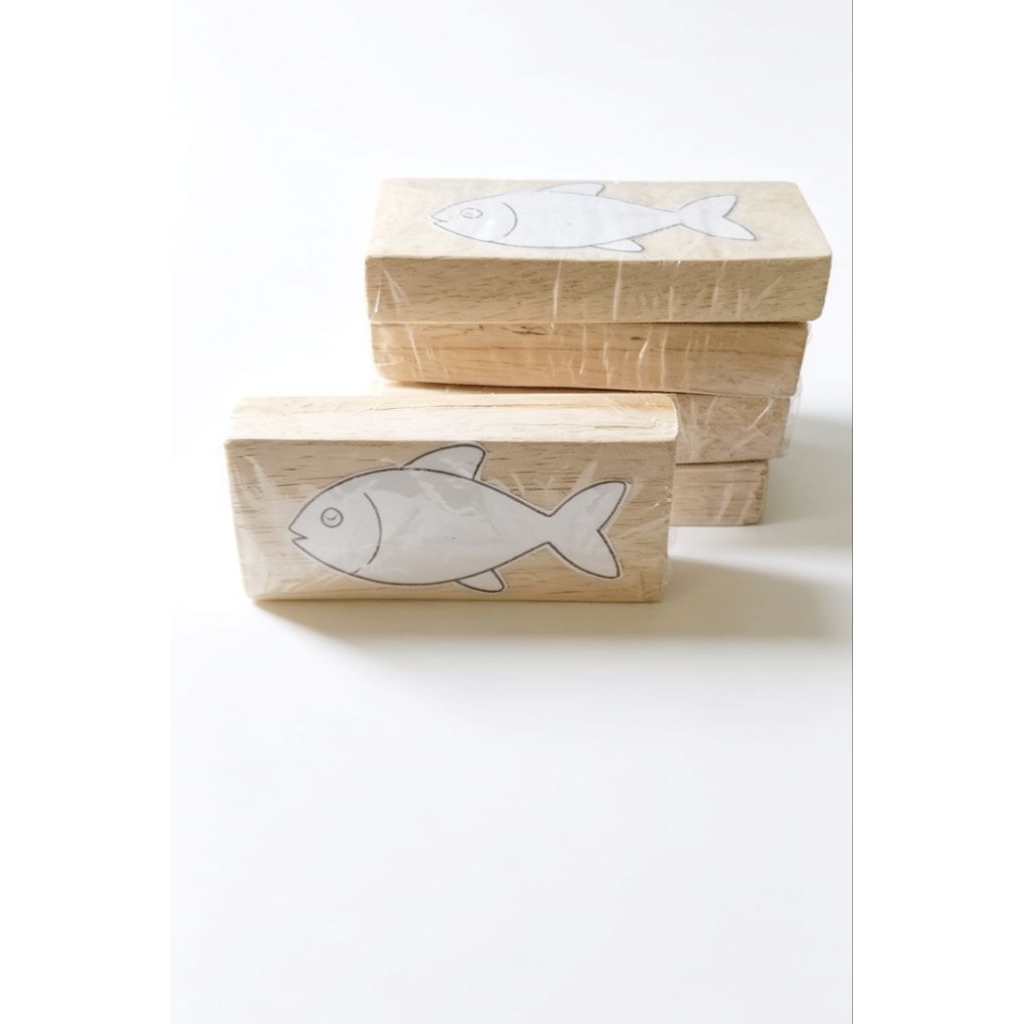 Balok Kayu ukir Sengon Pola Ikan 10 x 5 x 2 cm Siap Ukir DIY Craft Handmade Pyrography Mini