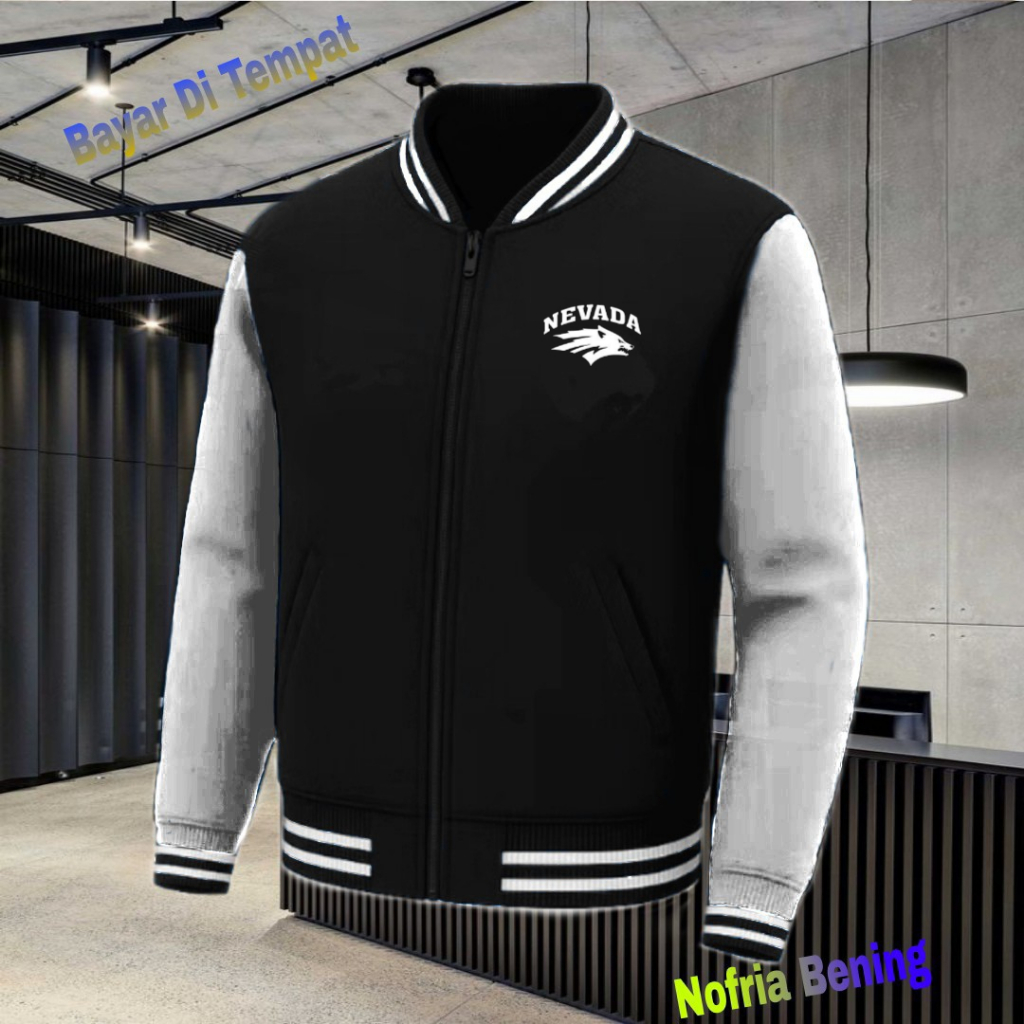 BISA COD Jaket Bomber Varsity Baseball Resleting Nevada Text Putih  Origin Premium Jaket Baseball Pr