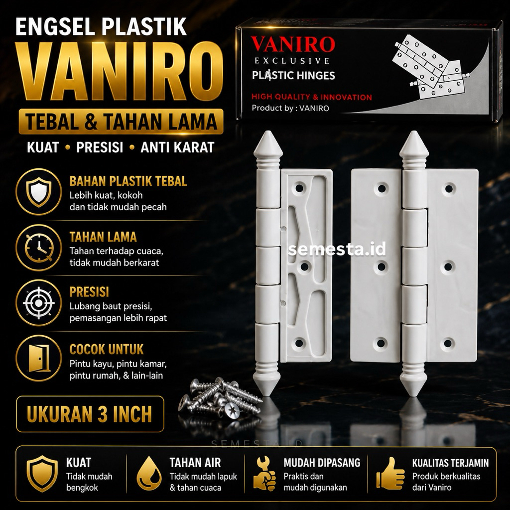 Engsel Pintu Vaniro Plastik Putih 5 Inch – Engsel Pintu Ringan Minimalis, Kuat, Tahan Lama, Anti Kar