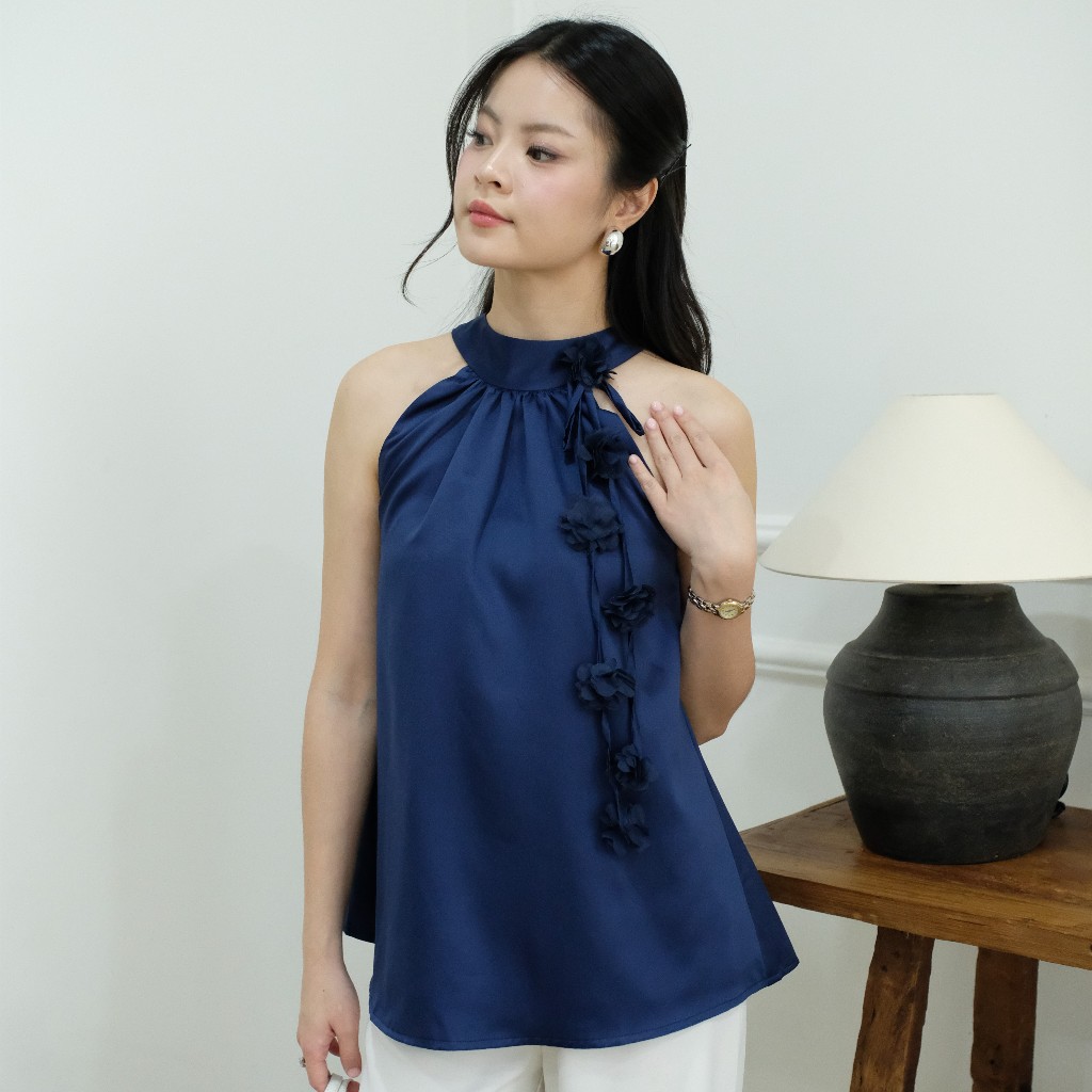 (Elleine) Suki Top | Atasan Top Acara Pesta Satin Wanita Korean Blouse Cewek Perempuan