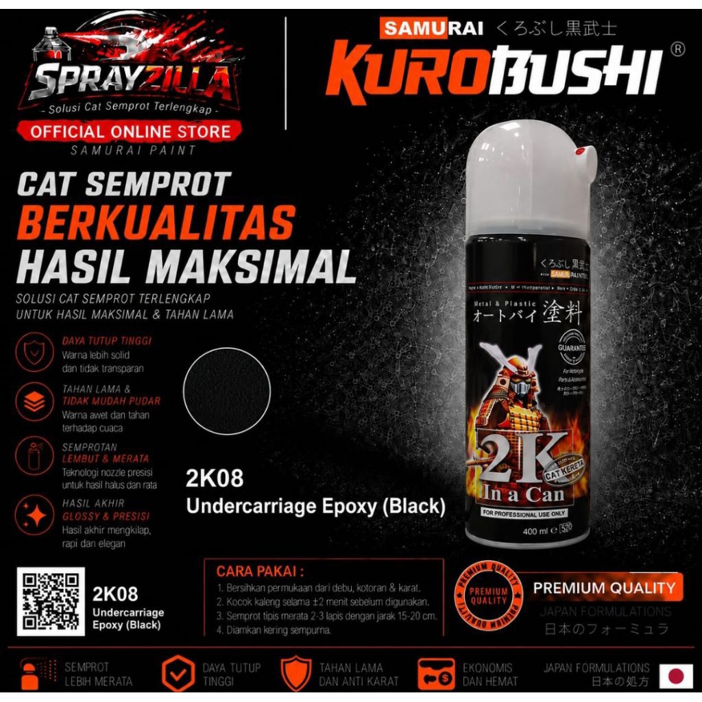 Samurai Paint Epoxy 2K08 Undercarriage Epoxy Black #2k08 Cat Aerosol Kualitas Kompresor