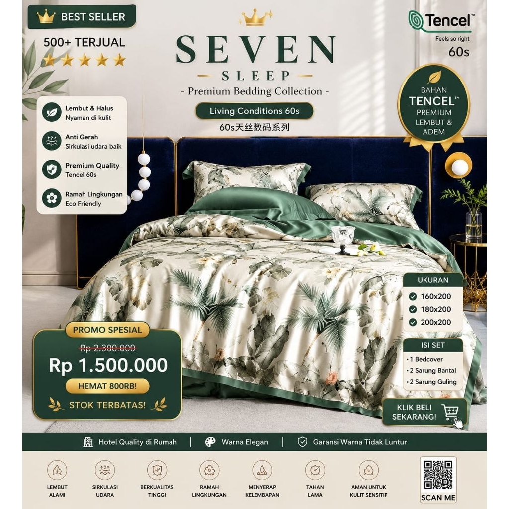 Motif BARU  -  Bedcover Set Double Bed Tencel 60s - Ukuran 160x200 Tinggi 40 - 180x200 Tinggi 40 - 2