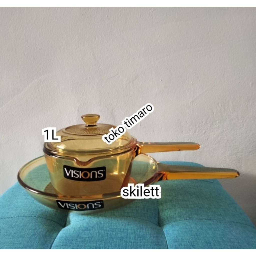 VISIONS PANCI MASAK KACA SAUCEPAN 1L (SPOUT)+SKILETT 23CM