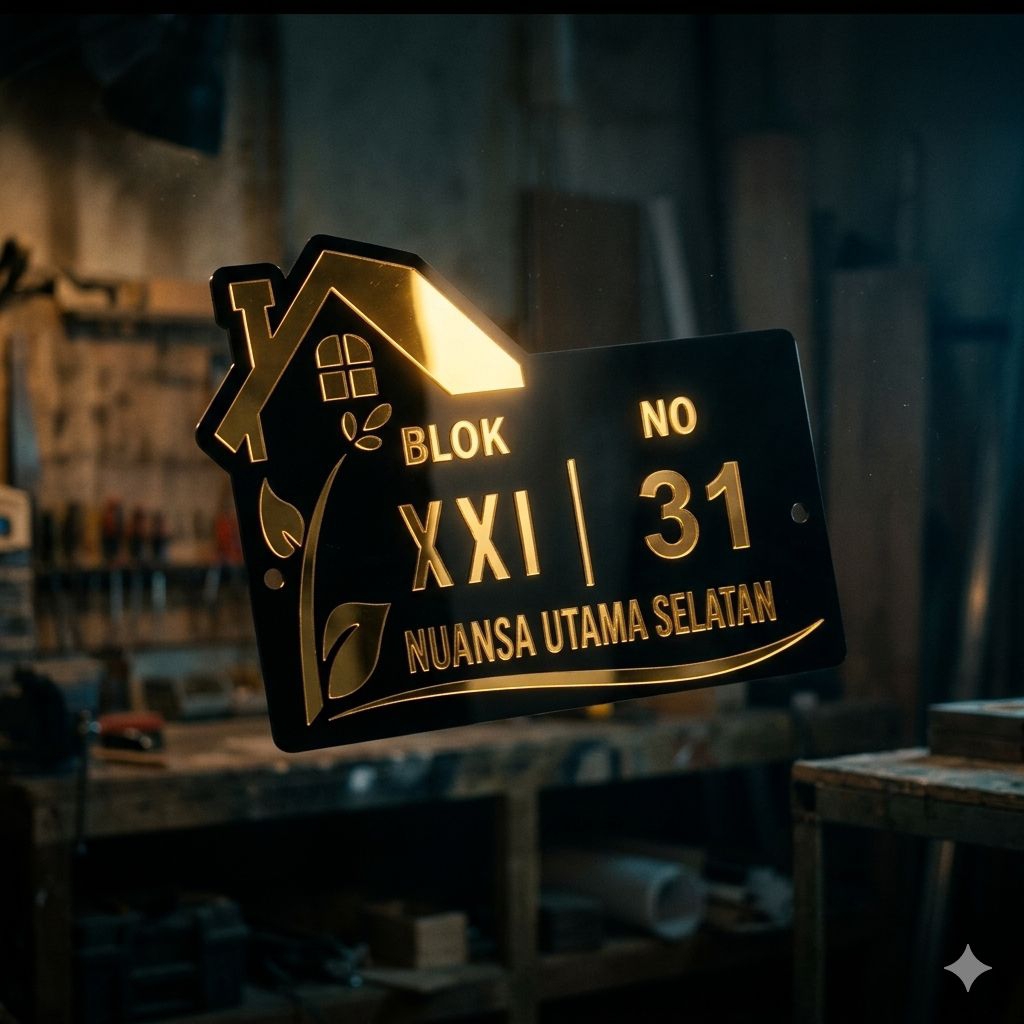 No rumah akrilik costum huruf timbul