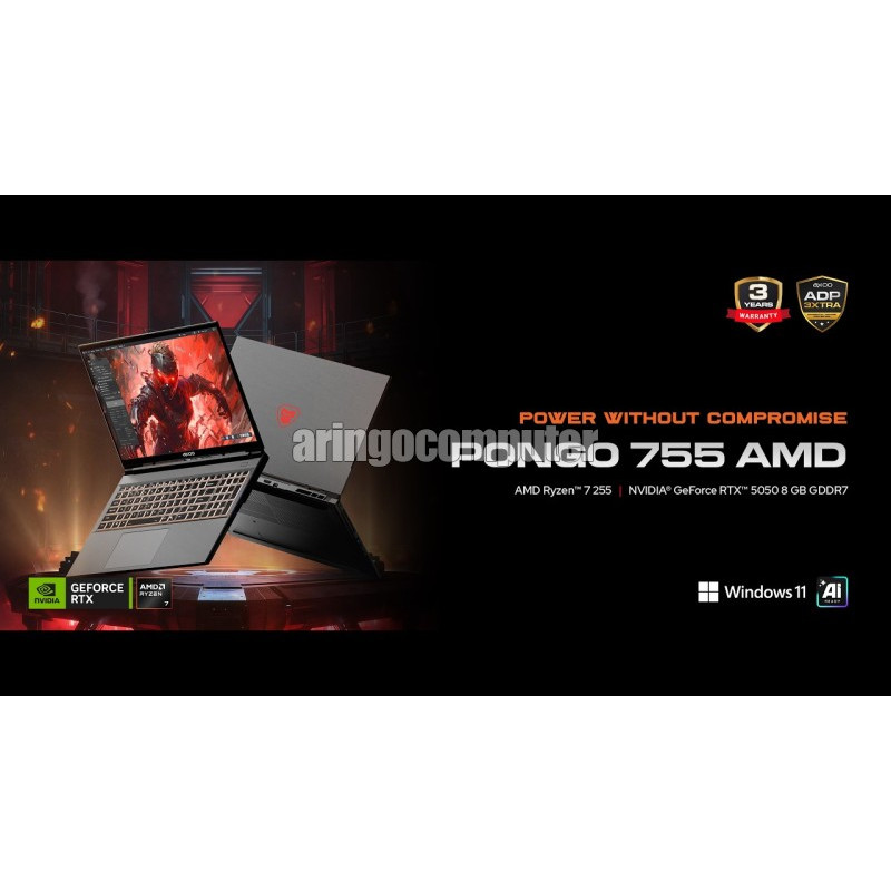 Laptop Axioo MYBOOK PONGO 755 RYZEN 7 255 16GB -SSD 512GB -RTX5050 8GB -WIN11 -BLACK