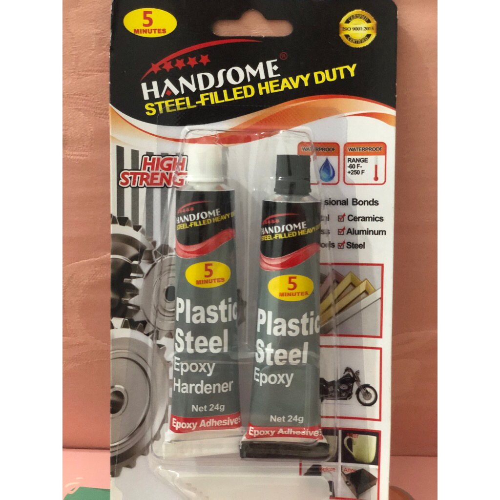 Lem Plastik Steel Epoxy 5 menit Handsome -  Cepat Kering dan Tahan Panas
