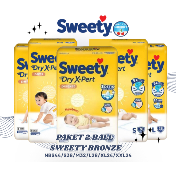BALL] SWEETY BRONZE Celana Popok Bayi Perekat Ukuran NBS44 S38 M32 L28 XL24 XXL24 Isi 2