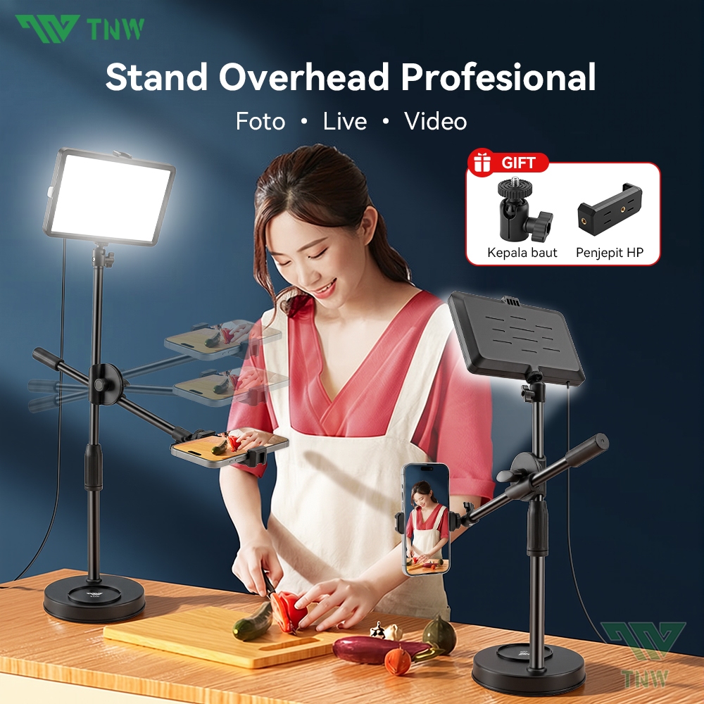 TNW Overhead Phone Stand + Led Lampu Stand Holder Phone Holder Bracket 360° Lampu Fotografi