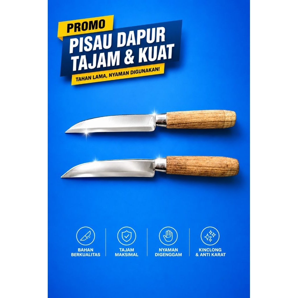 Pisau Dapur Tajam Bahan Baja Hitam, Pegangan Ergonomis, 1 Set Isi 2 Pcs