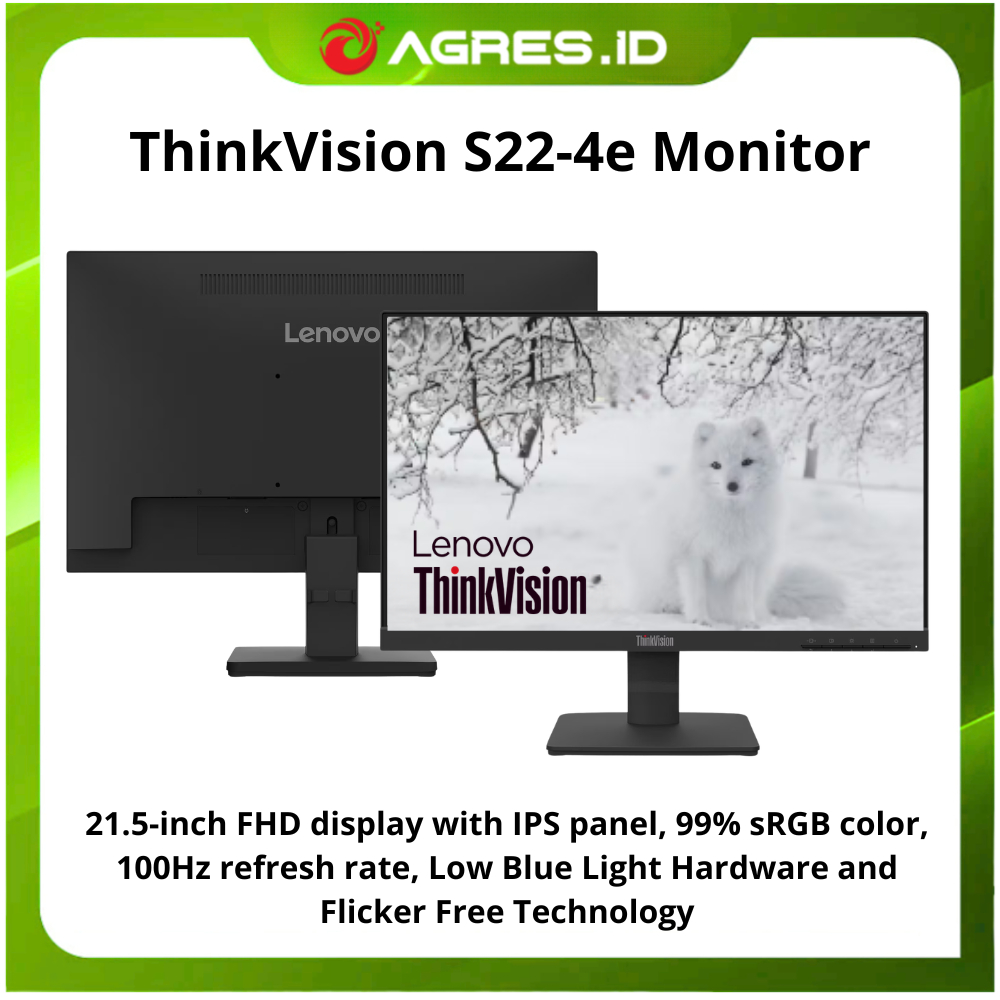 Lenovo ThinkVision S22-4e Monitor - IPS FHD 1080P 4MS 100Hz