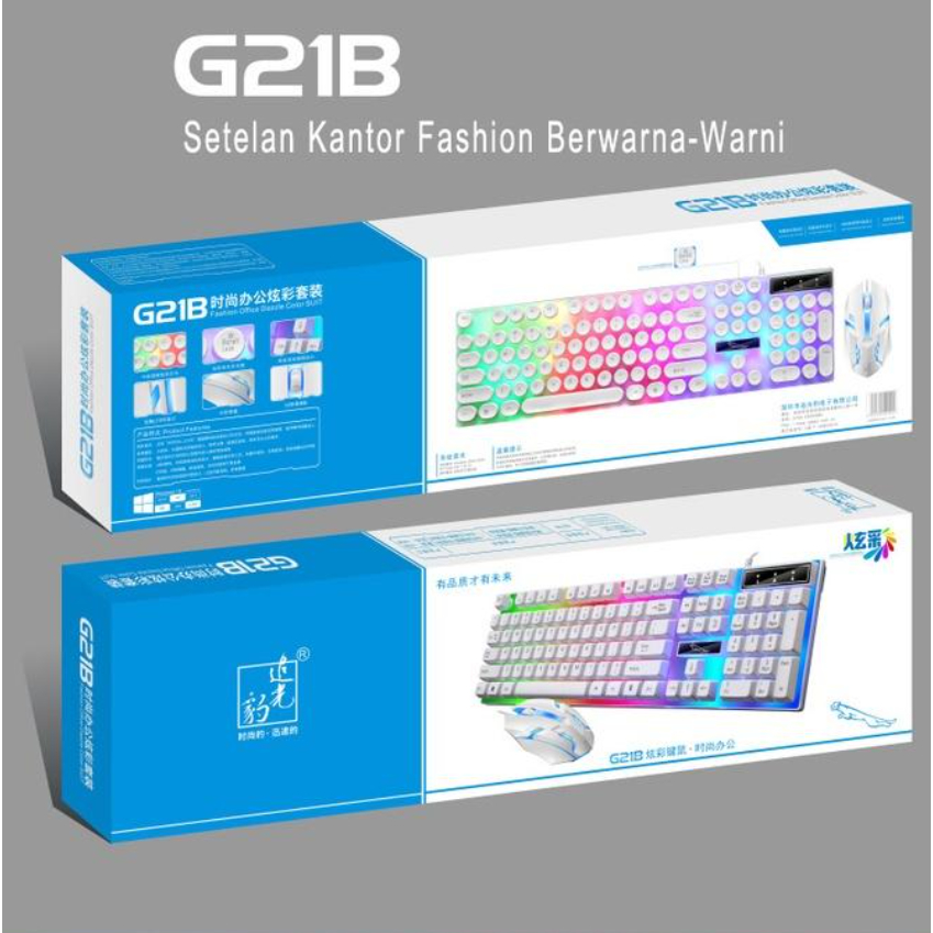 Keyboard + Mouse Gaming RGB G21B Full Set Hitam/Putih