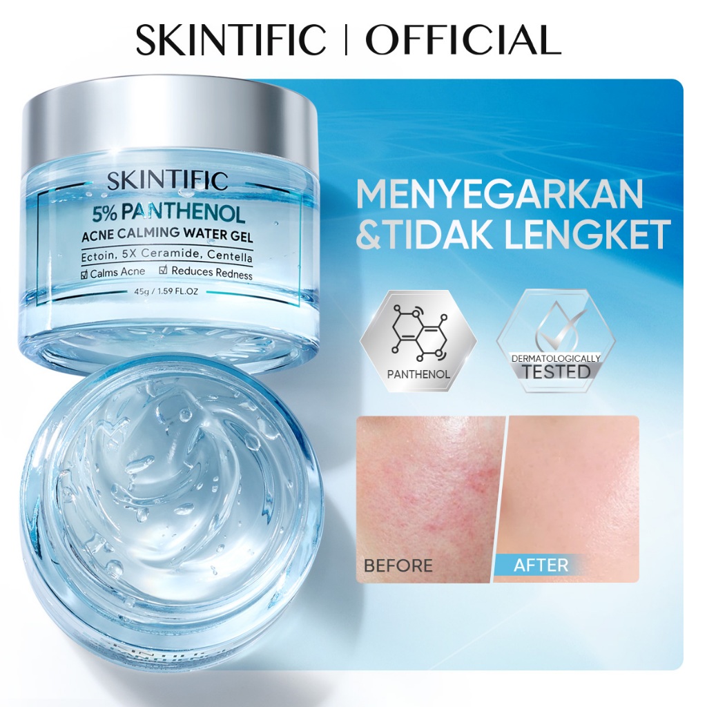 SKINTIFIC - 5% Panthenol Acne Calming Water Gel 45g | Exfoliating Perawatan Wajah Calming untuk Mele
