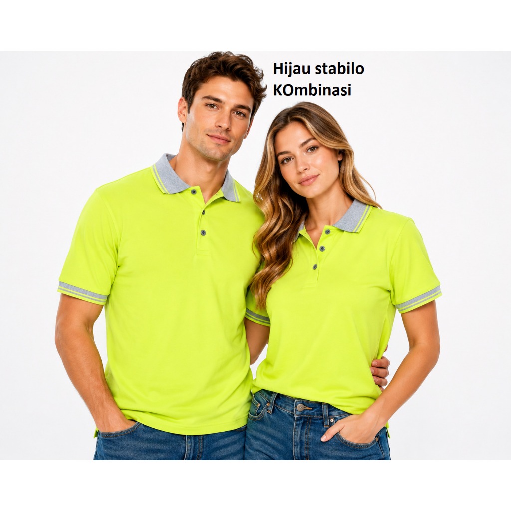 Kaos polo List Hijau Stabilo / kaos kerah list Hijau Terang / Polo Polos Hijau Stabilo